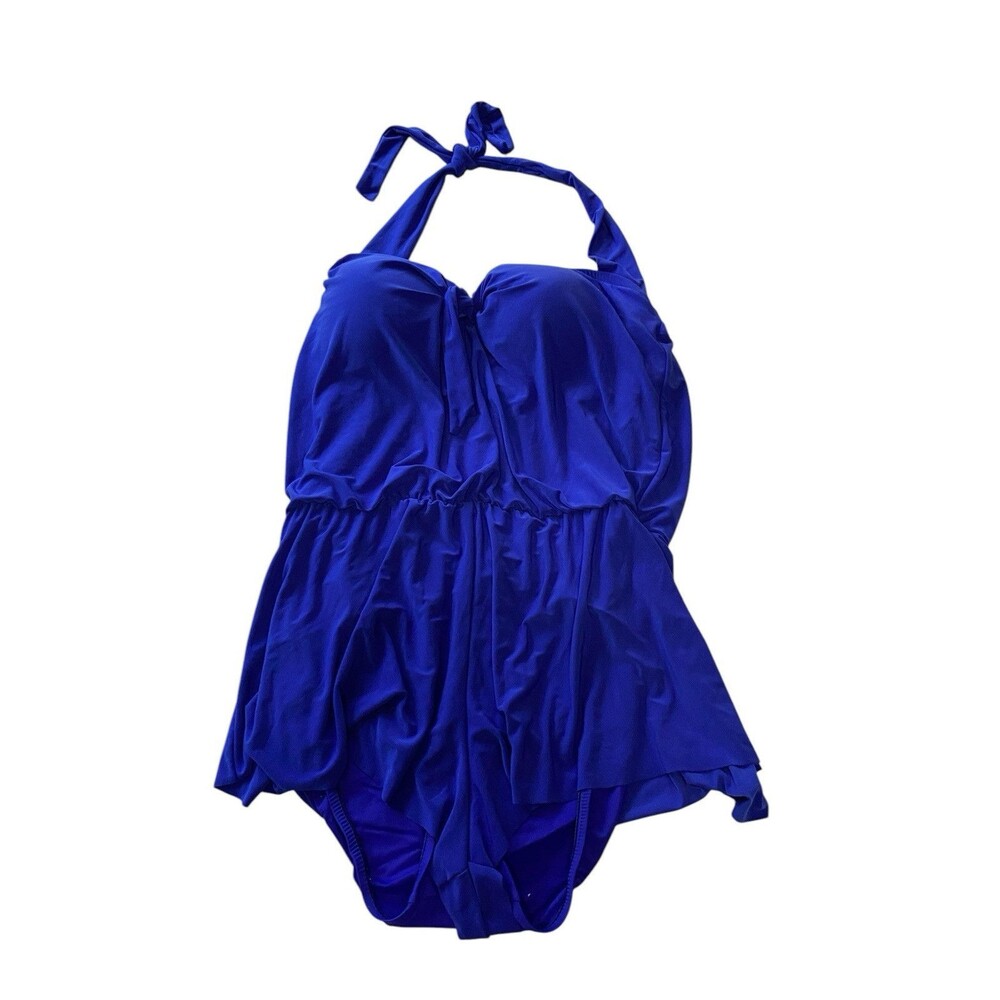Aqua Green Halter Swim Suit With Skirt Size XL Blue